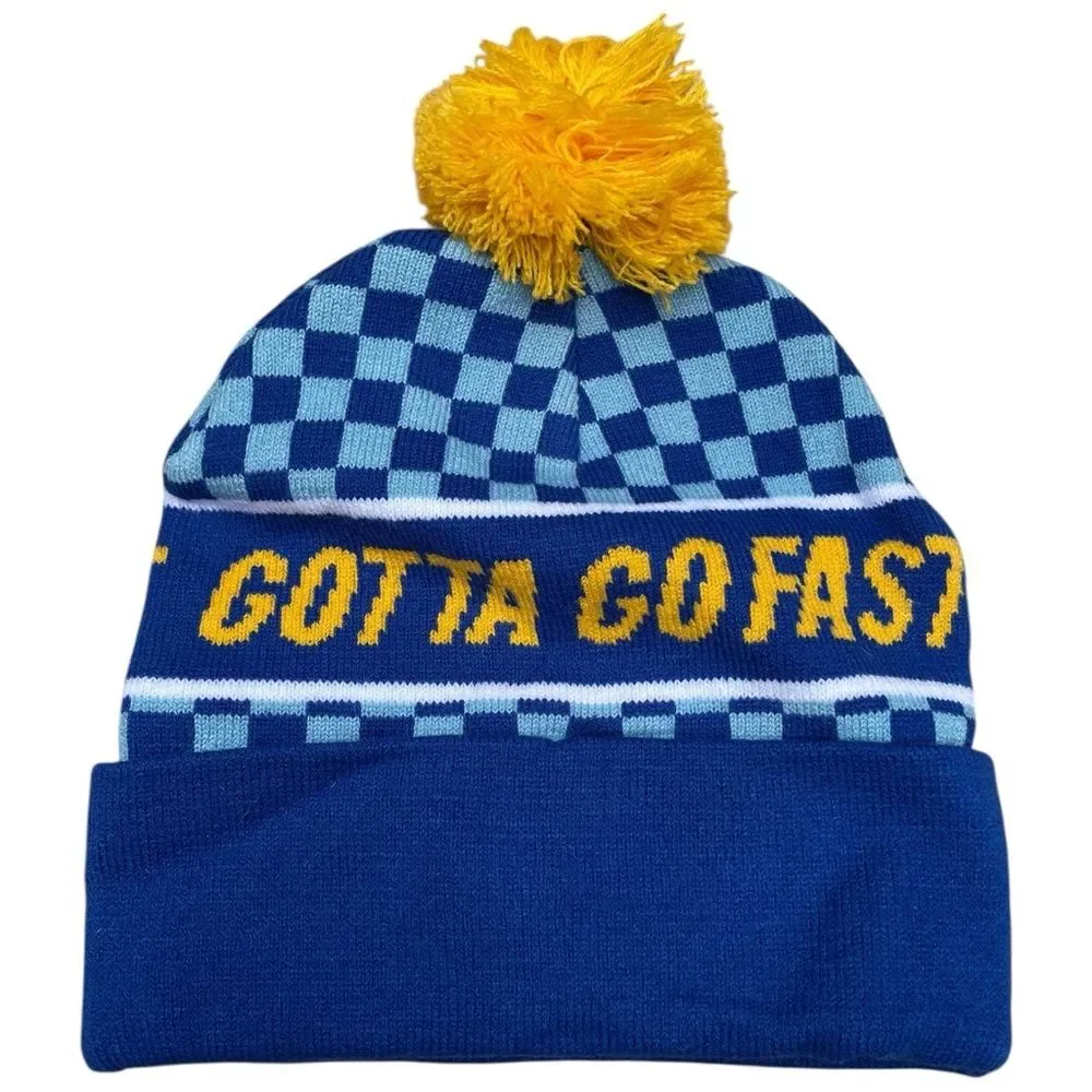 Sonic The Hedgehog Gotta Go Fast Cuffed Pom Beanie Hat Blue nwt stocking stuffer